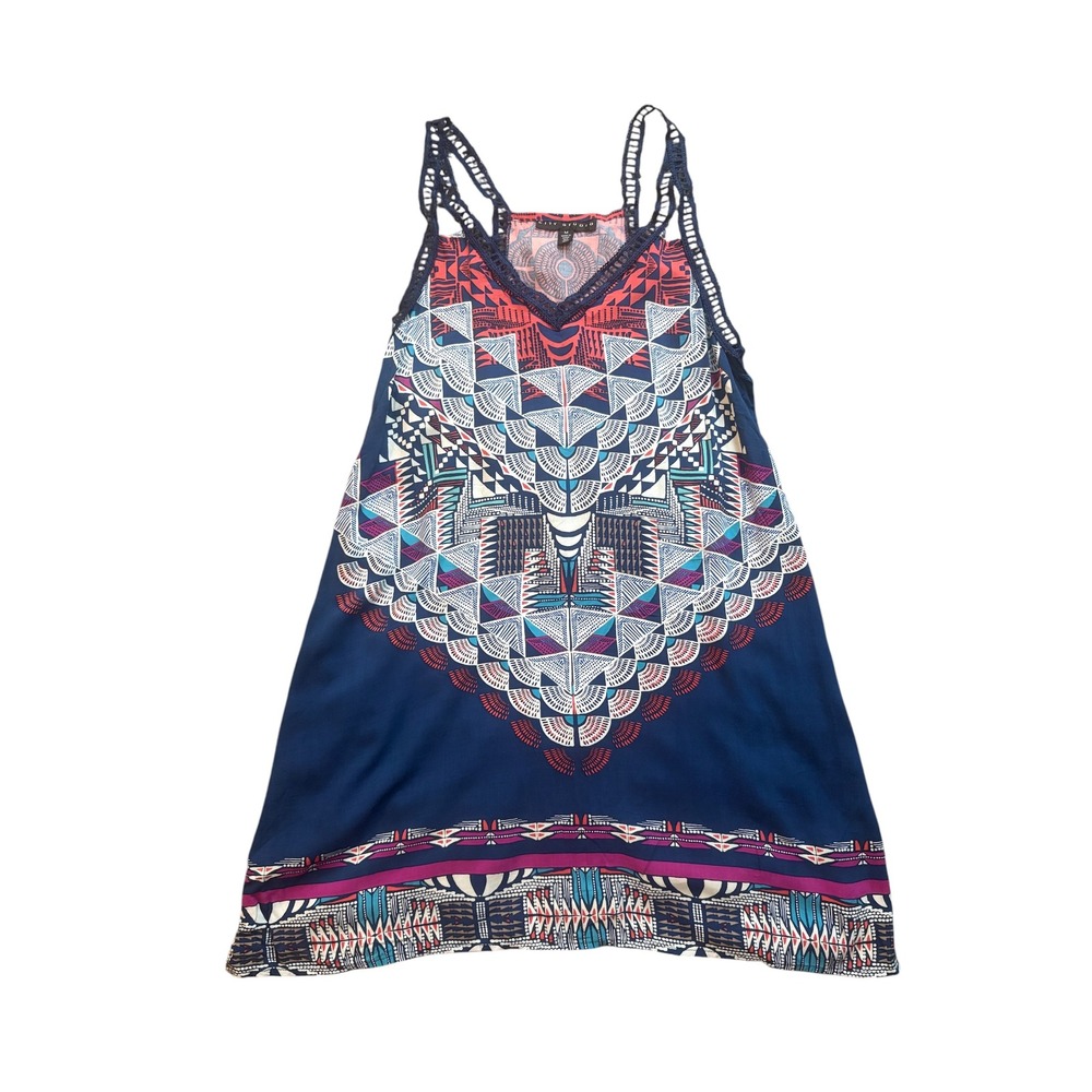 City Studio Women's Medium Sleeveless Tunic Tank Top Boho Geometric Print Rayon‎
